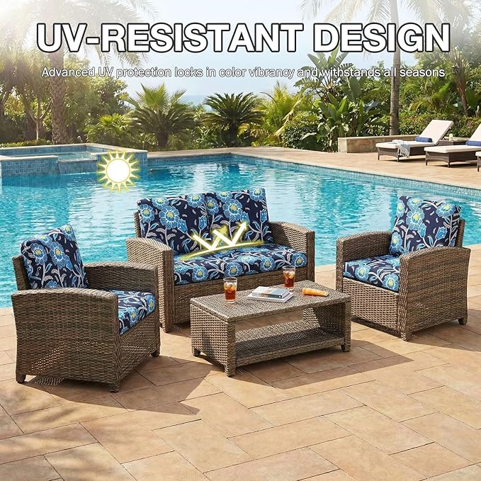 hyha 14Pcs Patio Cushion Covers, Stretch Outdoor Couch Cushion Covers, Washable Outdoor Chair/Sofa Slipcovers for Patio Furniture Cushions Protector with Elastic Bottom(Bluebell,Cover Only)