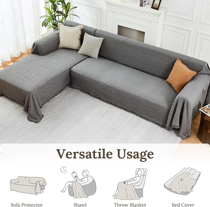 HOMERILLA Sectional Couch Covers for Sectional Sofa L Shaped Sofa Cover Blanket 2 Pieces L Shape Furniture Protector for Pets Dogs (Dark Grey, Large)