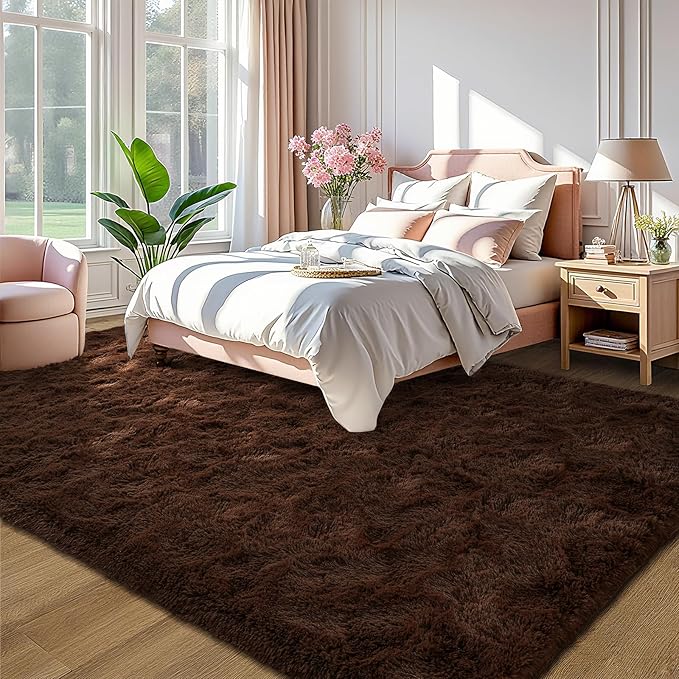LOCHAS Ultra Soft Indoor Modern Area Rugs Fluffy Living Room Carpets for Children Bedroom Home Decor Nursery Rug 8 x10 Feet, Brown