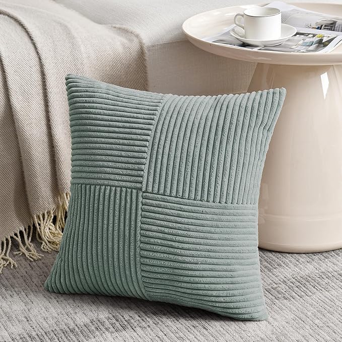 Fancy Homi 2 Packs Grey Blue Decorative Throw Pillow Covers 20x20 Inch for Couch Bed Sofa, Rustic Farmhouse Boho Home Decor, Soft Corss Corduroy Patchwork Accent Square Cushion Case 50x50 cm