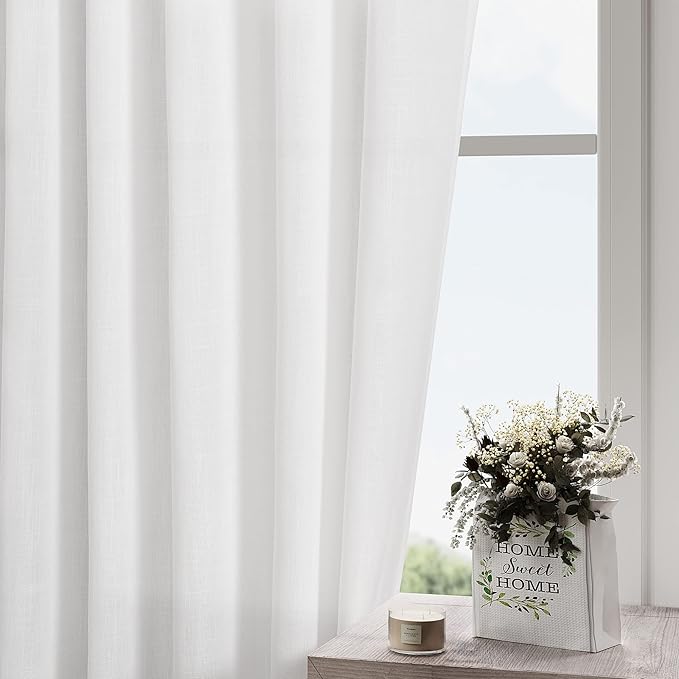 Nanspring Extra Long White Curtain 102 inches Long 2 Panels Set for Living Room Back Tab Modern Farmhouse Decor Cotton Textured Off White Sheer Linen Curtains 102 inch Length for Large Window
