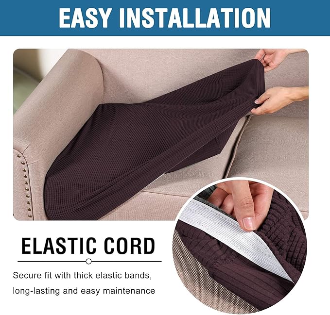 H.VERSAILTEX Super Stretch Individual Seat Cushion Covers - Sofa & Couch Cushion Slipcover Sets - Thick Jacquard Textured Twill Fabric (3 Piece XL, Chocolate)