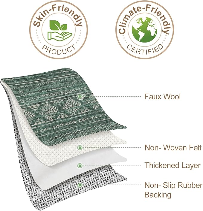 Nakagishi 8X10 Area Rugs Living Room: Washable Boho Large Neutral Modern Soft Farmhouse Green Rug Stain Resistant Indoor Floor Non-Slip Carpet for Women Home Enthusiasts Aged 25-45 - Bedroom Room