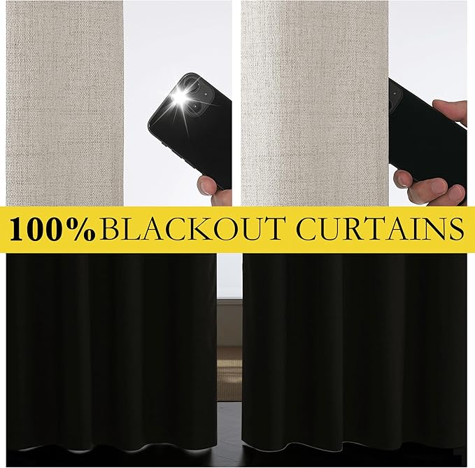 NICETOWN Brich Vintage Open Linen Weave Flax Thermal Curtains, 100% Blackout Curtains 102" Long for Dining Room, Soundproof Window Treatment Drapes for Hall Room, 52" Wide Per Panel, Set of 2