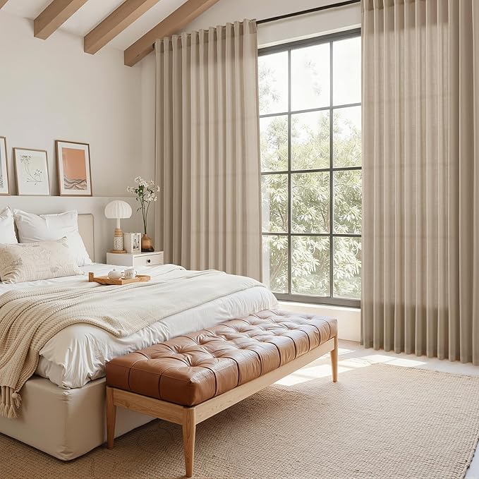 Sepia Beige Linen Curtains 120 Inches Long for Living Room Farmhouse Decor Light Filtering Semi Sheer Curtain Back Tab Neutral Extra Long Floor to Ceiling High Window for Bedroom 52x120, 2 Panels