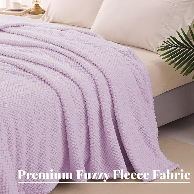 Whale Flotilla King Size Fuzzy Fleece Blanket for Bed, 90x104 Inch Fluffy Warm Soft Jacquard Blankets for All Season, Lightweight and Cozy, Lilac