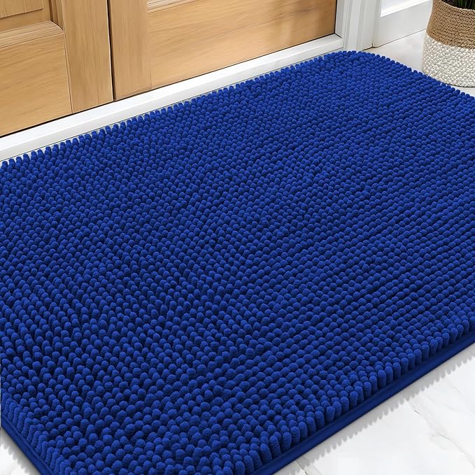 OLANLY Dog Door Mat for Muddy Paws 32x20, Absorbs Moisture and Dirt, Absorbent Non-Slip Washable Doormat, Quick Dry Chenille Mud Mat for Dogs, Entry Indoor Entryway Carpet for Inside Floor, Royal Blue