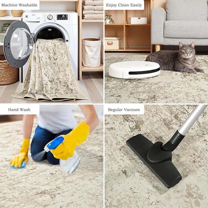 Toneed Entryway Rug 2x3 Door Mat for Indoor Entrance, Washable Small Throw Rug for Kitchen Floor, Front Door, Bedroom Bedside, Non-Slip Low Pile, Abstract Beige
