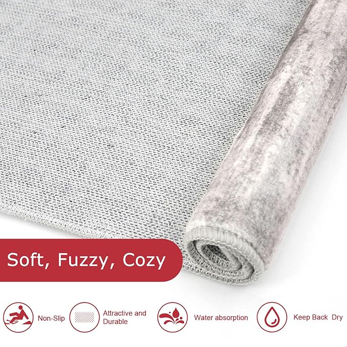 KOZYFLY Modern Abstract Kitchen Runner Rug, 2x6 Washable Rug Runner Non-Slip Soft Striped Hallway Runner Rugs, Grey/Light Beige/Brown Print Carpet Runner for Entryway Bathroom