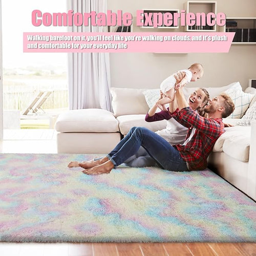 9x12 Fluffy Area Rugs for Living Room,Large Fuzzy Shag Area Rug for Bedroom,Soft Non-Shedding Indoor Plush Carpet for Kids Bedroom Nursery Home Decor,Rainbow