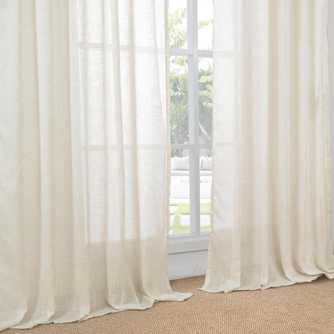 BGment Beige Linen Curtains 84 Inch Length for Living Room - Cream Semi Sheer Drapes Light Filtering with Rod Pocket for Bedroom Dining Country Lightweight, 2 Panels, Each Panel 52 Inch Wide