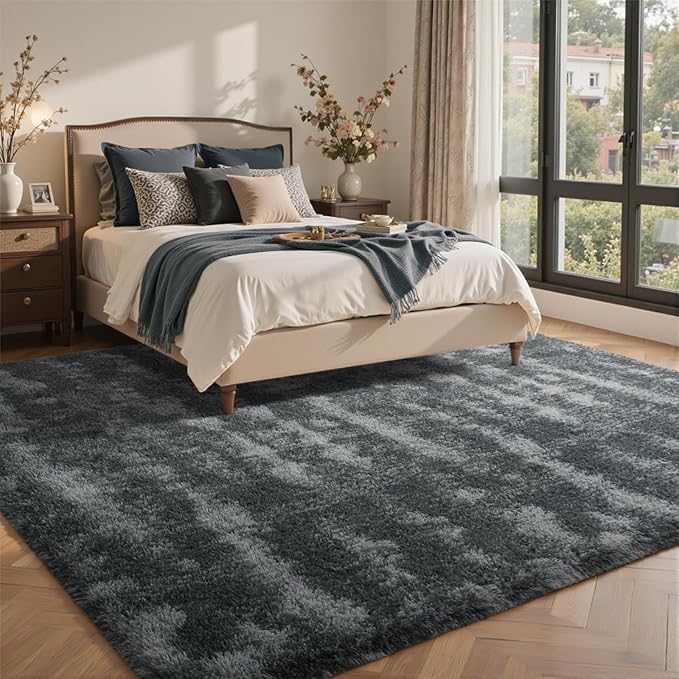 8x10 Ft Extra Large Shag Rugs for Living Room, Tie Dyed Ultra Soft Fluffy Furry Area Rugs for Bedroom Indoor Floor, Aesthetic Carpet for Kids Home Decor (Grey)
