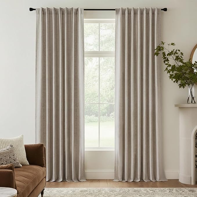 RYB HOME Natural Beige 100% Blackout Linen Curtains for Bedroom/Living Room 120 inches Long 52 Width, Thick Elegant Extra Long Drapes for Modern/Farmhouse Home Style, 2 Panels