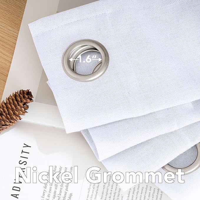 H.VERSAILTEX Living Room Linen Semi Sheer Curtains Nickel Grommet Curtains Privacy Added Energy Saving Light Filtering Window Treatments Draperies for Bedroom, Bright White, 2 Panels, 52 x 84 - Inch