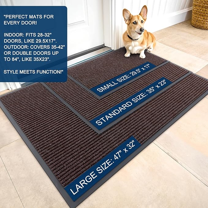 OLANLY Front Door Mat Indoor Outdoor Entrance, Waterproof Heavy Duty Doormat, Fade Resistant, Low Profile, Easy Clean Patio Porch Welcome Floor Mats for Entry, 59x20, Tan