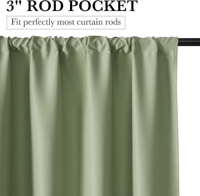 RYB HOME 100% Blackout Basement Curtains 30 inches Long, Heat & UV Blocking Total Room Darkening Noise Reducing Curtains for Bathroom RV Campers, Sage Green, 2 Panels Set