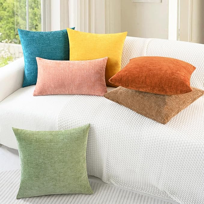 CaliTime Fall Throw Pillow Covers Decorative 22 X 22 Inches Pack of 2 Cozy Chenille Cushion Cases for Couch Sofa Bed Living Room Home Burnt Orange