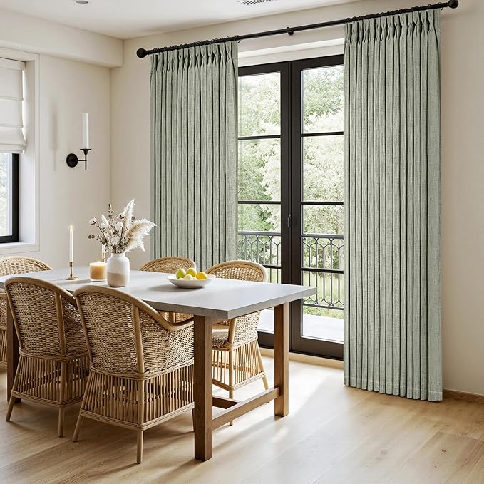 MIULEE Pinch Pleated Thick Linen Curtains 90 Inches Long 2 Panels for Living Room Bedroom, Linen Textured Memory Trained Pleat Drapes Back Tab Light Filtering Sage Green Window Curtains with Hooks