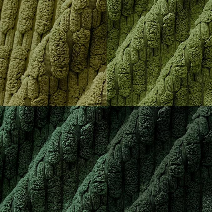 Fancy Homi Set of 4 Green Boho Winter Decorative Throw Pillow Covers 28x28 Inch for Couch Bed Sofa, Aesthetic Modern Bohemian Room Decor, Fuzzy Fluffy Cozy Corduroy Textured Cushion Case 71x71cm