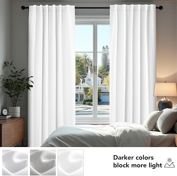 Deconovo Room Darkening Curtains, Thermal Insulated Noise-Reducing Window Panels for Bedroom, Living Room and Home Office, 2 Panels, Pure White, 70W x 63L Inch