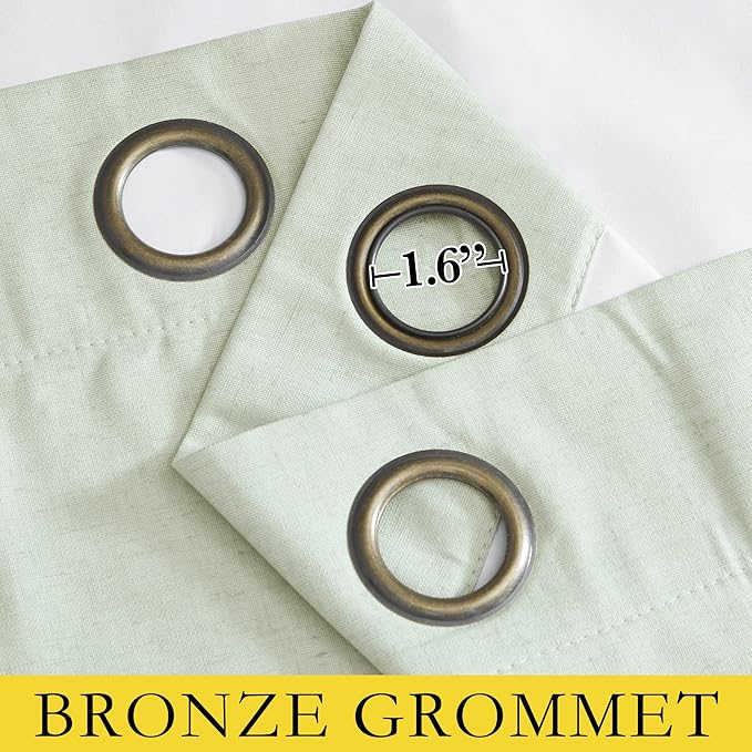 NICETOWN Sage Green Linen Blackout Curtains for Night Shift, Great Job, Set of 2, 42" by 54", Short Kitchen Burlap Linen 100% Blackout Drape Panels with Bronze Grommets for Blocking Light