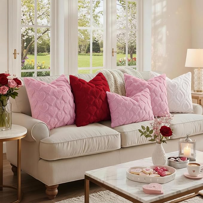 decorUhome Throw Pillow Covers 20x20 Inch Set of 2, Soft Plush Faux Wool Cream White Solid Couch Pillow Covers, Accent Farmhouse Neutral Square Pillow Cases for Sofa Bed Living Room