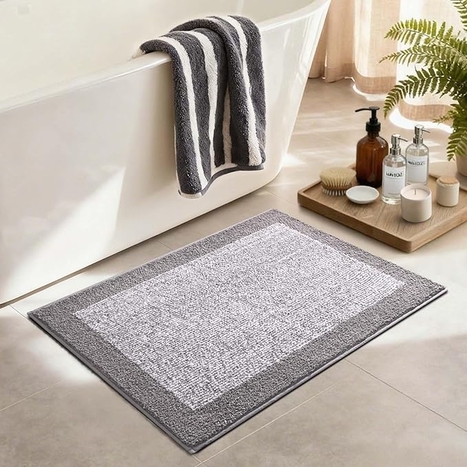36x24 Large Bathroom Rugs Washable Non Slip, Light Grey Bath Mat for Bathroom Floor Tub, Soft Absorbent Quick Dry Mats for Shower, Bathtub,Home Decor
