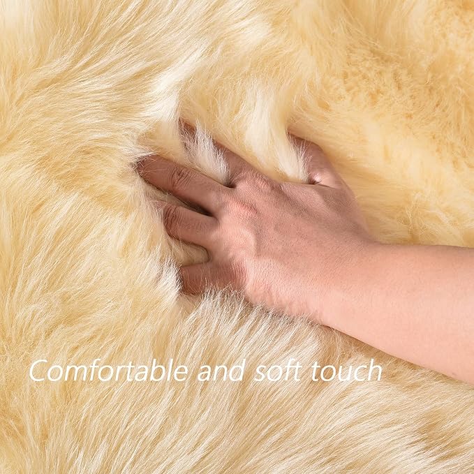 Latepis Yellow Rug for Bedroom Runner 2x5 Washable Faux Sheepskin Fur Rug Fluffy Shag Rugs for Chair Cushions Luxury Room Décor, Runner