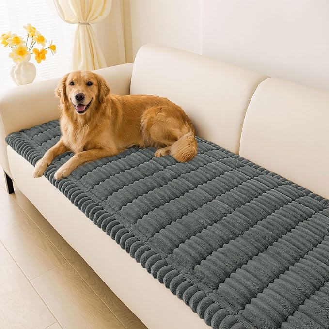 hyha Couch Covers for Dogs Washable, Non Slip Plush Dog Sofa Protectors, Fuzzy Pet Couch Covers for 3 Cushion Sofa Pet Friendly (Dark Grey, 27.6" x 70.9")