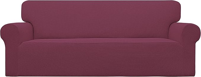 Easy-Going Stretch Oversized Sofa Slipcover 1-Piece Sofa Cover Furniture Protector Couch Soft with Elastic Bottom for Kids, Polyester Spandex Jacquard Fabric Small Checks ASH Rose