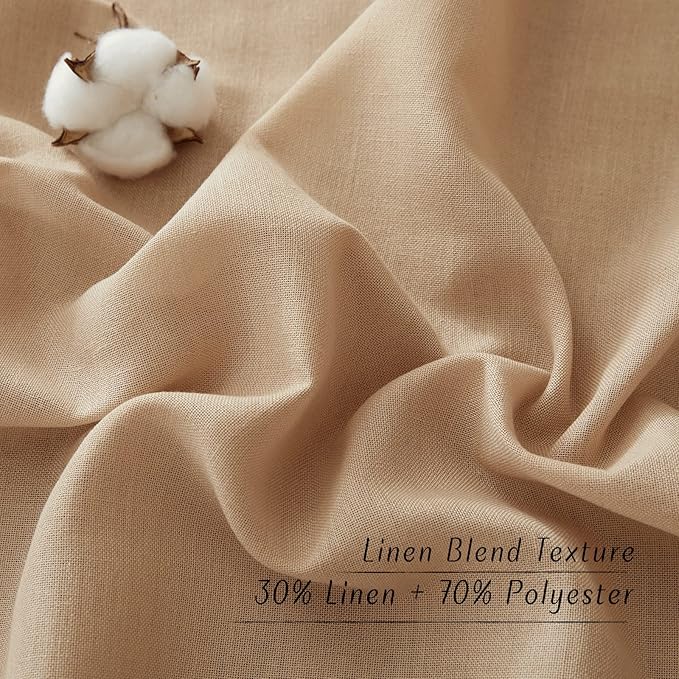 NICETOWN Camel Short Linen Curtains for Kitchen, Thick Flax Small Window Treatments Semi Sheer Privacy Assured with Light Through for Cafe/Bathroom, W42 x L48, 2 Panels