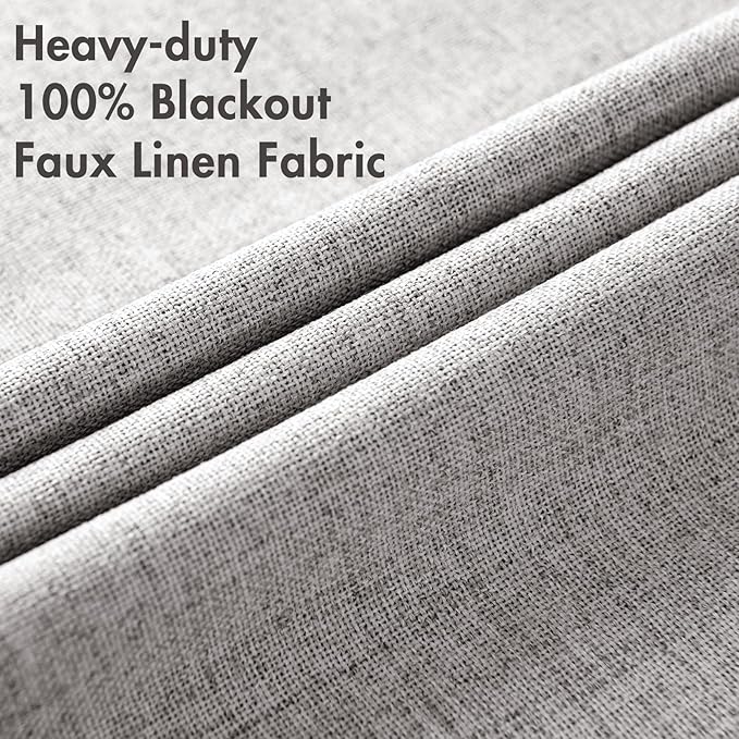 MIULEE Linen Texture Curtains for Bedroom Solid 100% Blackout Thermal Insulated Light Gray Curtains Grommet Room Darkening Drapes for Living Room Nursery 52x108 Inch (2 Panels)