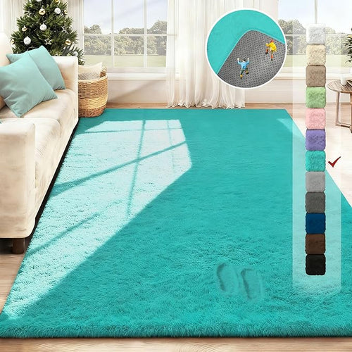 5x8 Area Rug for Living Room: Fluffy Shag Soft Washable Rugs Fuzzy Plush Indoor Carpet for Bedroom Nursery Playroom Dorm Kids Girls Boys Room (Teal Blue, 5'x8')