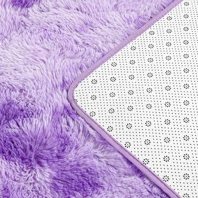 Deerhoo Large Shag Area Rugs 6 x 9, Tie-Dyed Plush Fuzzy Rugs for Living Room, Ultra Soft Fluffy Furry Rug for Bedroom, Indoor Carpet Nursery Rugs for Kids Room Home Decor, Purple