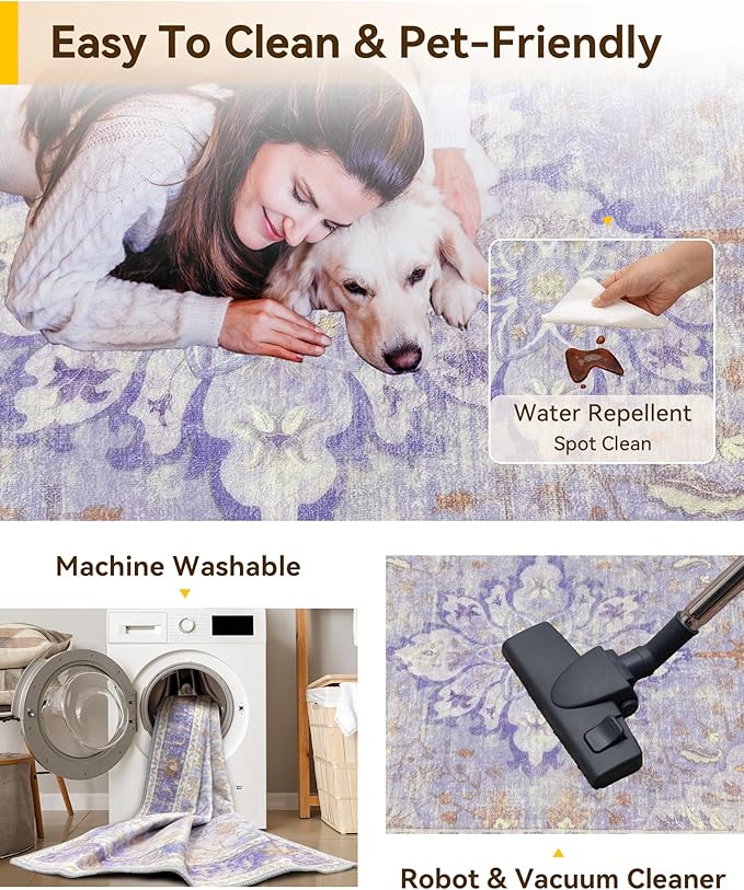 Area Rugs 2'6''x4' Kitchen Rugs Entry Rug Small Rugs for Entryway Kitchen Bathroom Door Mat Indoor Entrance,Washable Non Slip, Light Purple Brown