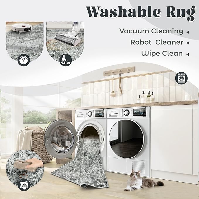 XLUEZ 6x9 Area Rugs for Living Room, Washable Modern Abstract Large Area Rug Neutral Soft Non Slip Kids Rug Stain Resistant Indoor Carpet for Bedroom Nursery Dining Room Playroom(Grey, 6'x9')