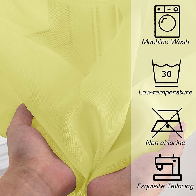 Simplebrand Lemon Sheer Curtains 72 Inches Long 2 Panels for Living Room, Rod Pockets Airy Window Treatments Voile Sheer Black Curtains Panels Lightweight for Front Back Patio Glass Door, 42" Width