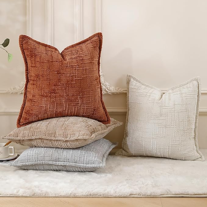 HPUK Fall Chenille Soft Throw Pillow Covers 18x18 Set of 2, Accent Cushion Covers for Living Room, Bedroom, Decorative Solid Color Pillow Covers for Couch, Sofa, Chair, Orange