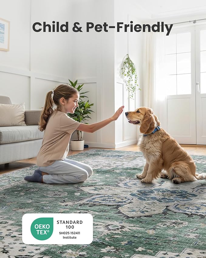 AMADA HOMEFURNISHING 2x4 Washable Area Rug, Low-Profile Entryway Rug with Non-Slip Backing & Durable Edge Binding, Vintage Rug Pattern, Small Rugs for Entryway, Kitchen & Living Room