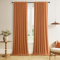 Guken Orange 100% Blackout Linen Curtains 96 Inch Length 2 Panels Set for Living Room Bedroom Back Tab/Rod Pocket Thermal Insulated Black Out Drapes Room Darkening Window Curtains 96 Inches Long