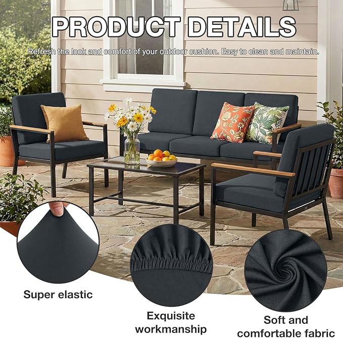 hyha 12Pcs Patio Cushion Covers, Stretch Outdoor Couch Cushion Covers, Washable Outdoor Chair/Sofa Slipcovers for Patio Furniture Cushions Protector with Elastic Bottom(Dark Gray,Cover Only)