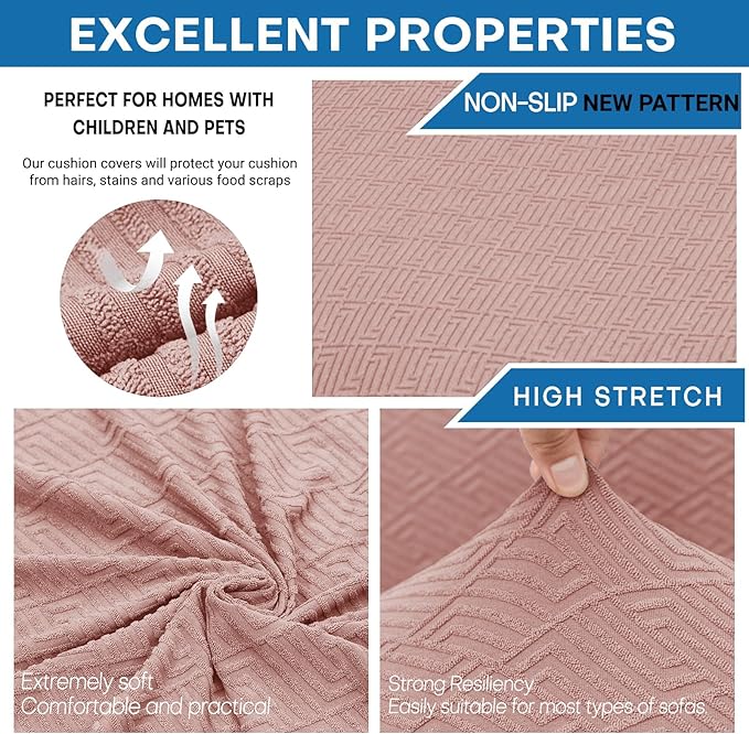 XINEAGE New 4 Pieces Extra Large Couch Covers for 3 Cushion Sofa Super Stretch Sofa Cover for 3 Large Seat Cushion Universal Slip Cover for Living Room (Dusty Pink), 91"-110"(3 Cushions)