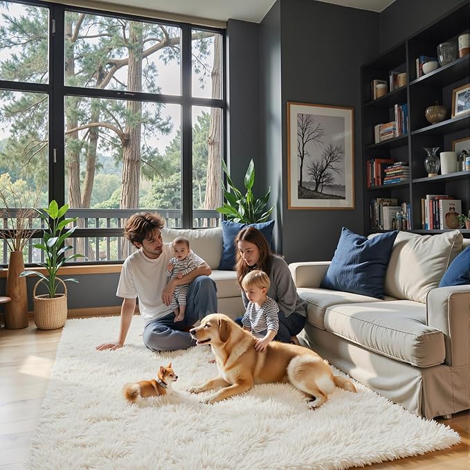 Rugs for Living Room 5x8, Alfombras para Salas Shag Large Plush Soft Area Rug, Shaggy Carpets for Bedroom, Kids Boys Girls Home Decor Aesthetic(Cream, 5 x 8)