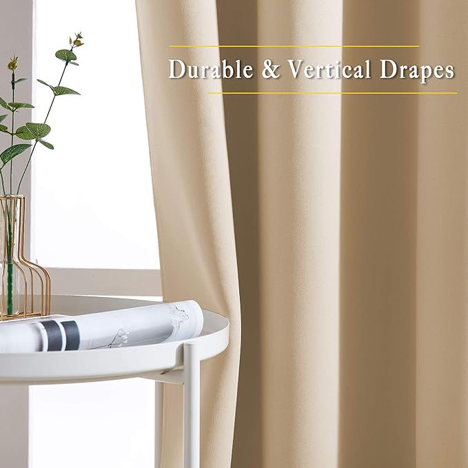 NICETOWN Bedroom Blackout Curtains and Drapes - Window Treatment Thermal Insulated Solid Grommet Blackout Draperies for Bedroom (Biscotti Beige, Set of 2, 46 by 54 Inch)