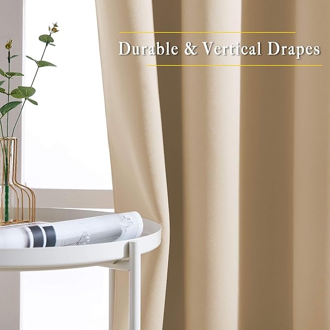 NICETOWN Biscotti Beige Curtains 84 inch Length 2 Panels, Grommet Thermal Insulated Window Treatments Light & Sound Reducing Drapes for Living Room/Bedroom, W46 x L84