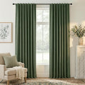 RYB HOME Olive Green 100% Blackout Linen Curtains 96 inches Long, Luxury Thermal Insulated Room Darkening Drapes for Living Room/Bedroom/Sliding Doors, Back Tab&Rod Pocket, W52xL96, 2 Panels