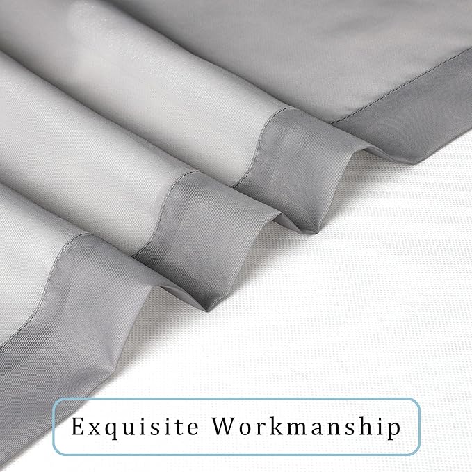 OWENIE Grey Sheer Curtains, Sheer Curtains 84 inches Long 2 Panels Set, Rod Pocket Voile Fimly Gray Drapes for Living Room/Bedroom, 2pcs, Each 42" W x 84" L
