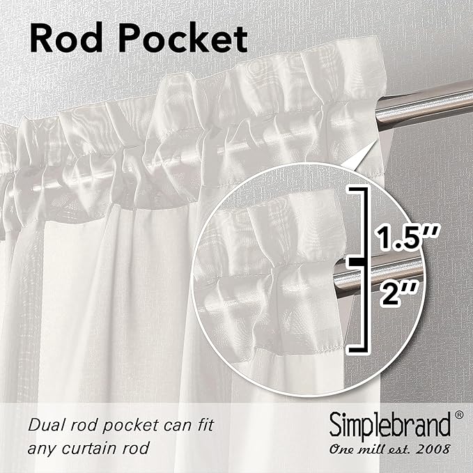 Simplebrand Ivory Valances 14 Inches Long for Living Room Pocket 2 Panel Light Filtering Sheer Translucent Valence Toppers for Window Kitchen Bathroom Bedroom Ivory 42x14 Inch Length