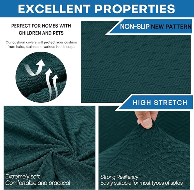 XINEAGE 2026 New 4 Pieces Couch Covers for 3 Cushion Couch Super Stretch Thick Soft Sofa Cover Anti Slip Sofa Slipcover Dogs Cats Furniture Protector (Blackish Green, 71"-91")