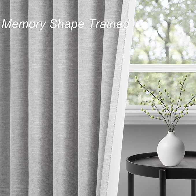 Grey Linen Blackout Curtains for Living Room 2 Panels Set 92 Inches Long Linen Texture Room Darkening Energy Saving Curtain Window Coverings Hook Belt Pleated Drapes Aesthetic Bedroom(W40"xL92")